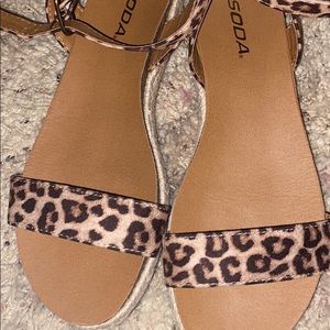 Leopard print strap sandals slight platform animal